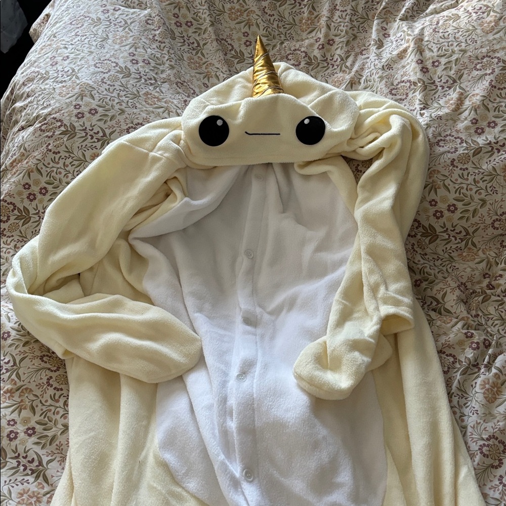 Narwal Cream and Gold Fleece Onesie Kigurumi